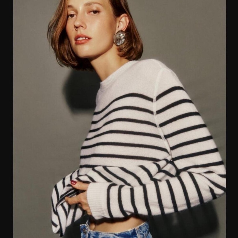 Reformation Striped Black and White Cashmere  Sweater